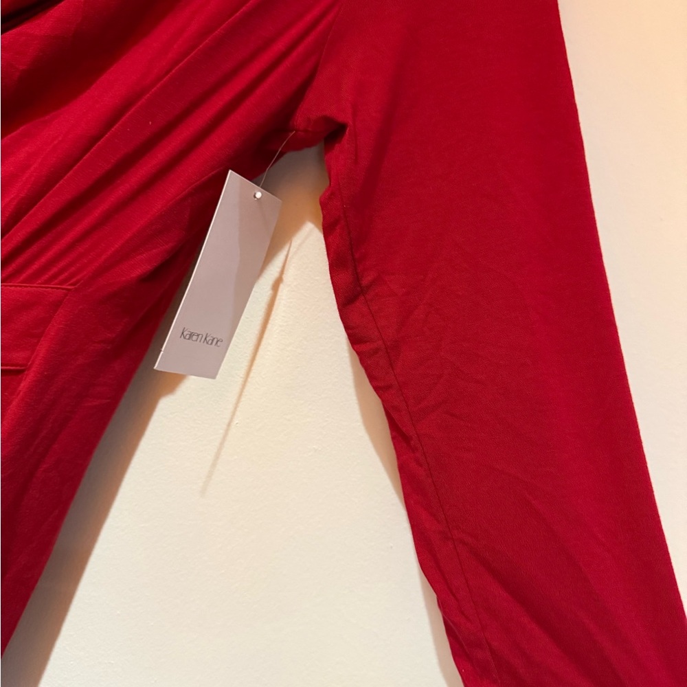 Karen Kane Red Ruched Wrap Dress Cowl Neck 3/4 Sleeve - Picture 4 of 5